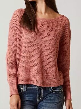Billabong Dance With Me Sweater Ash Rose | Open Weave Crochet Dusty Pink